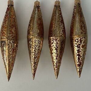 Gold Confetti Christmas Ornaments Glitter Set of 4